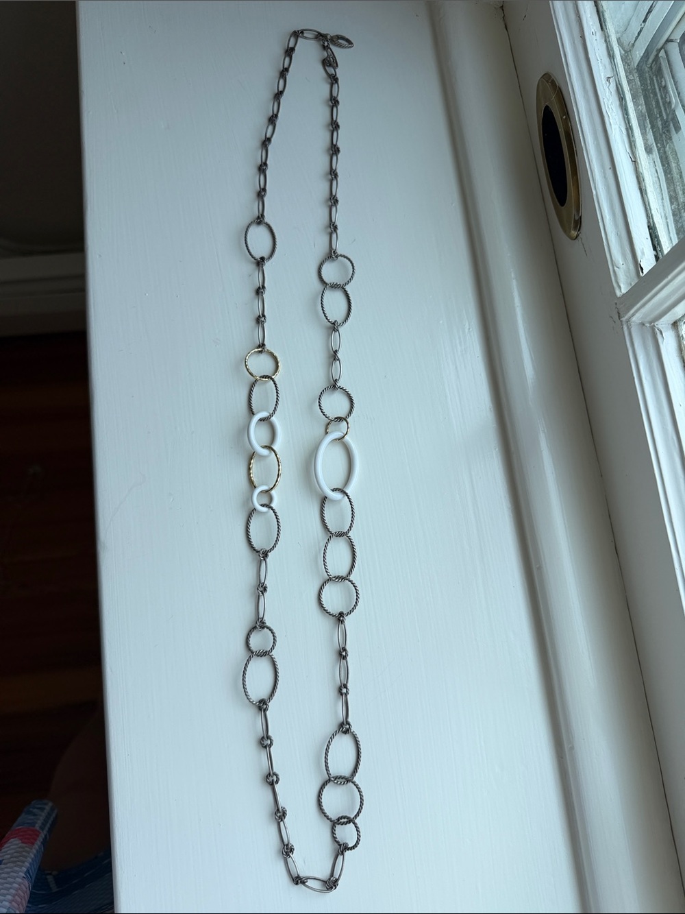 DAVID YURMAN Long cable oval Link Necklace with White Accents